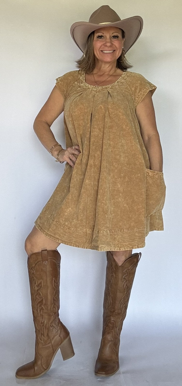 Rustic Charm Corduroy Dress – Camel