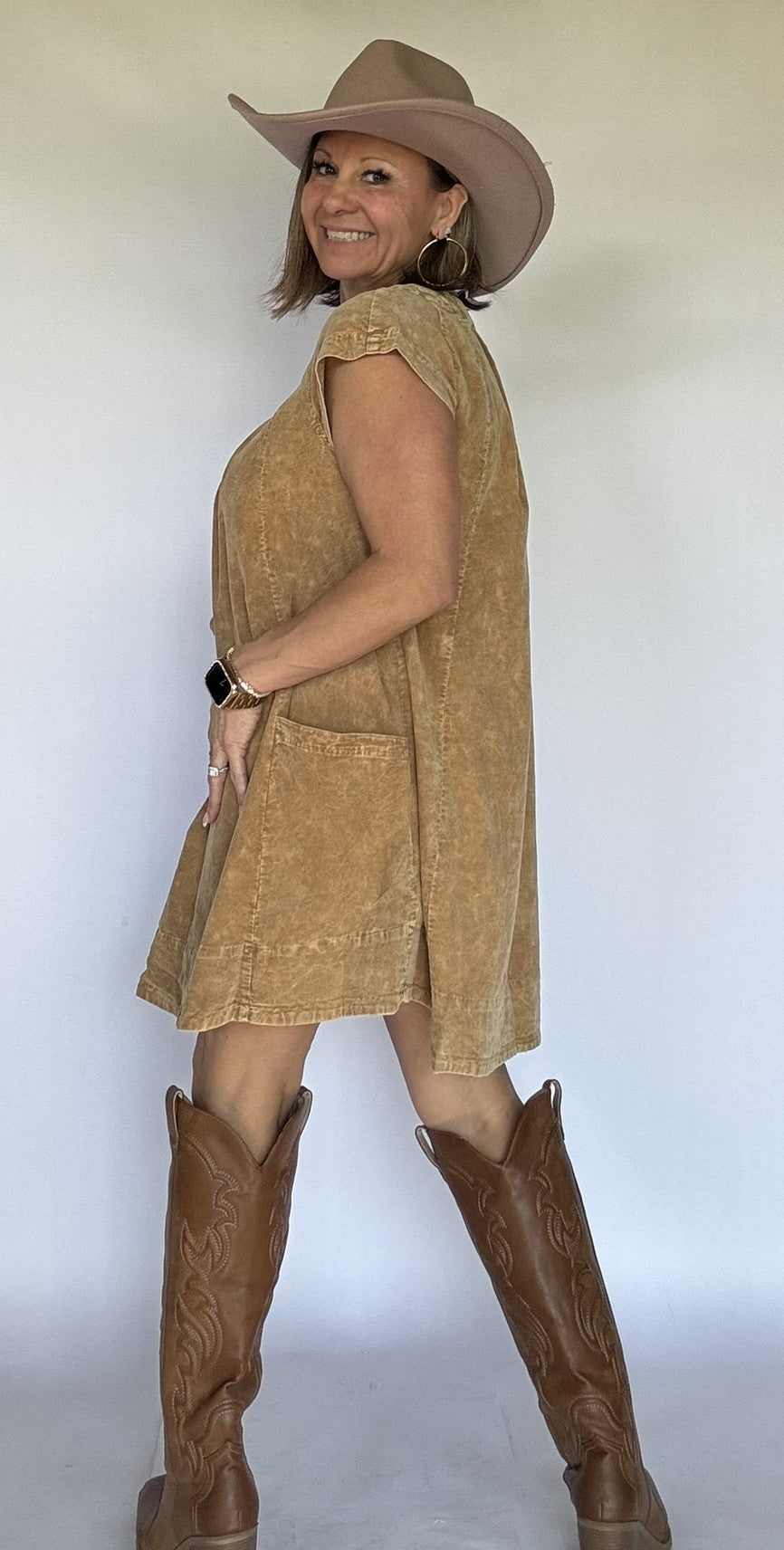 Rustic Charm Corduroy Dress – Camel