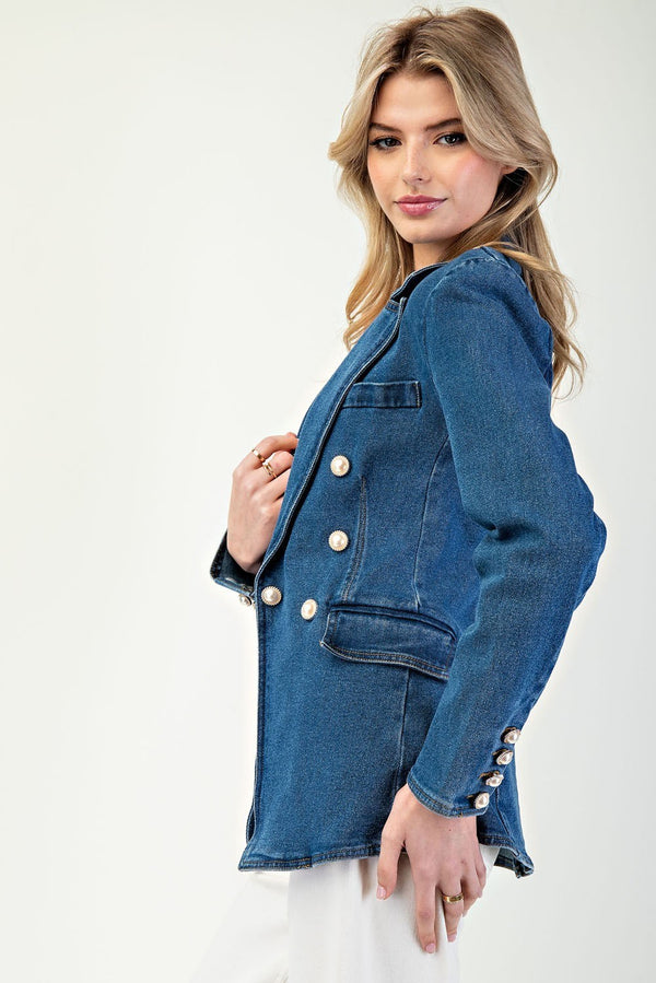 Pretty In Pearls Denim Blazer