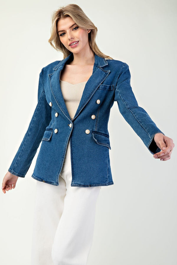 Pretty In Pearls Denim Blazer