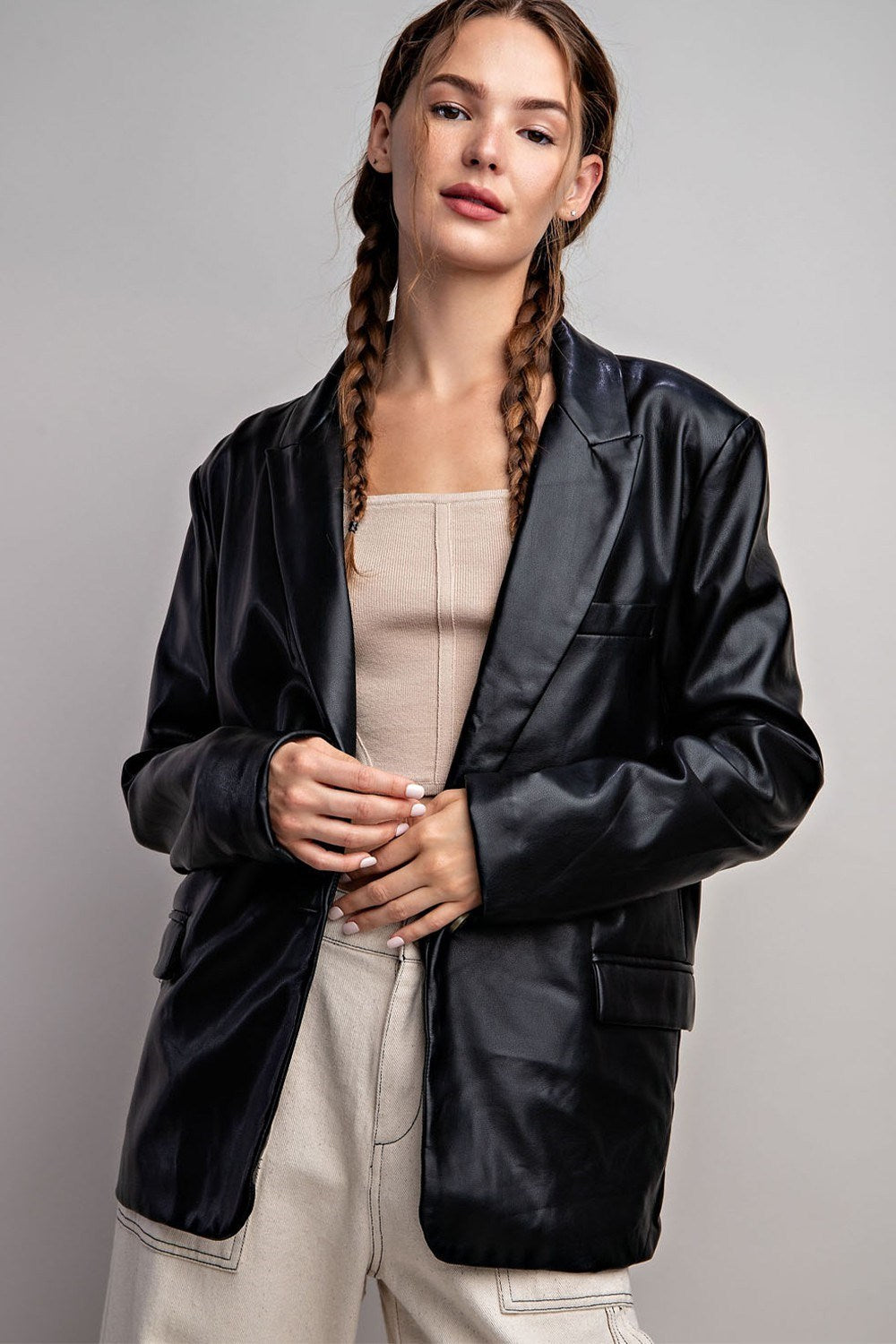 Manhattan Faux Leather Blazer