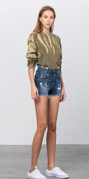 Canyon Mid-Rise Distressed Denim Shorts