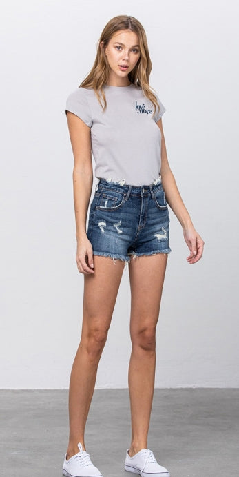 Canyon Mid-Rise Distressed Denim Shorts