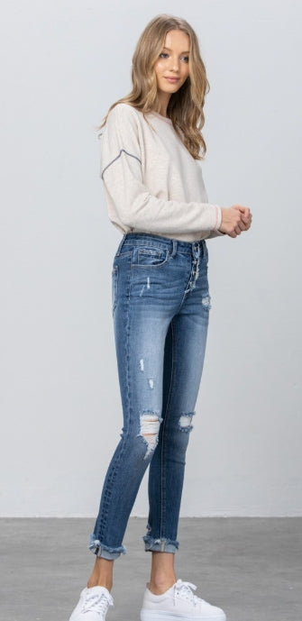 Skyline Mid-Rise Distressed Skinny Jeans
