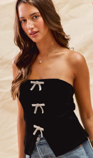 Midnight Bow Velvet Corset Top