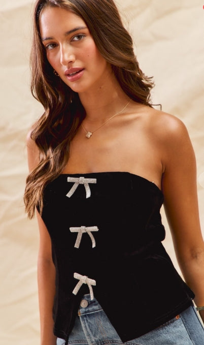 Midnight Bow Velvet Corset Top
