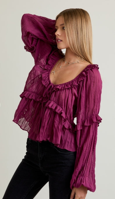 Berry Ruffle Boho Blouse