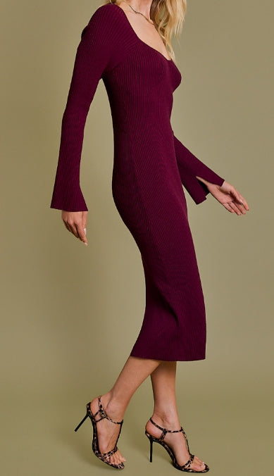 Crimson Allure Ribbed Midi Dress – by Gilli