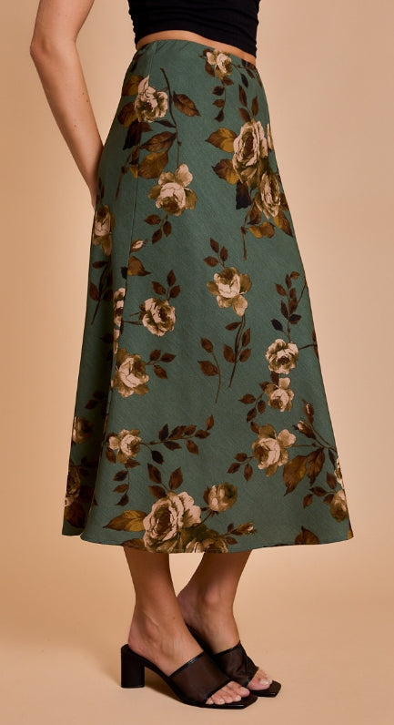 Floral Me Satin Midi Skirt
