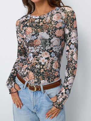 Floral Me Mesh Round Neck Top