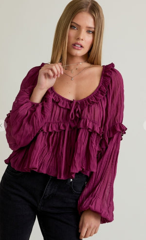 Berry Ruffle Boho Blouse