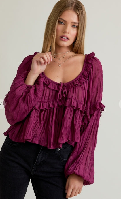 Berry Ruffle Boho Blouse