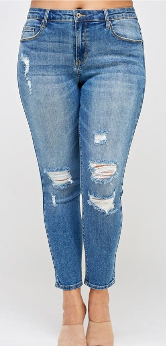 Riviera Rise Distressed Ankle Skinnies - Plus