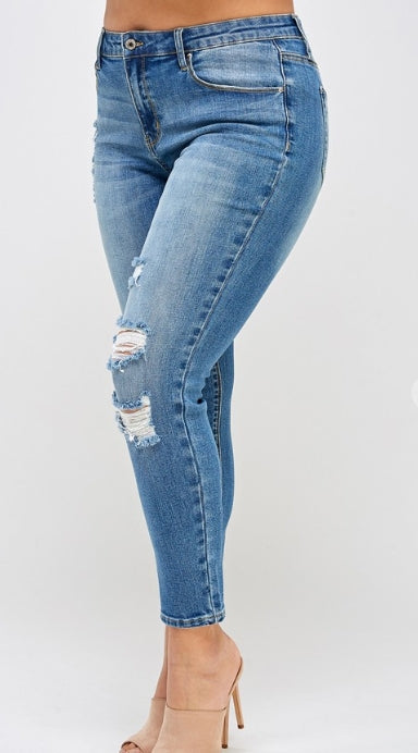 Riviera Rise Distressed Ankle Skinnies - Plus