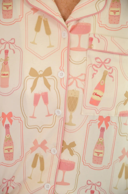 Bows & Bubbly Ruffle Pajama Set