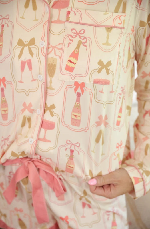 Bows & Bubbly Ruffle Pajama Set