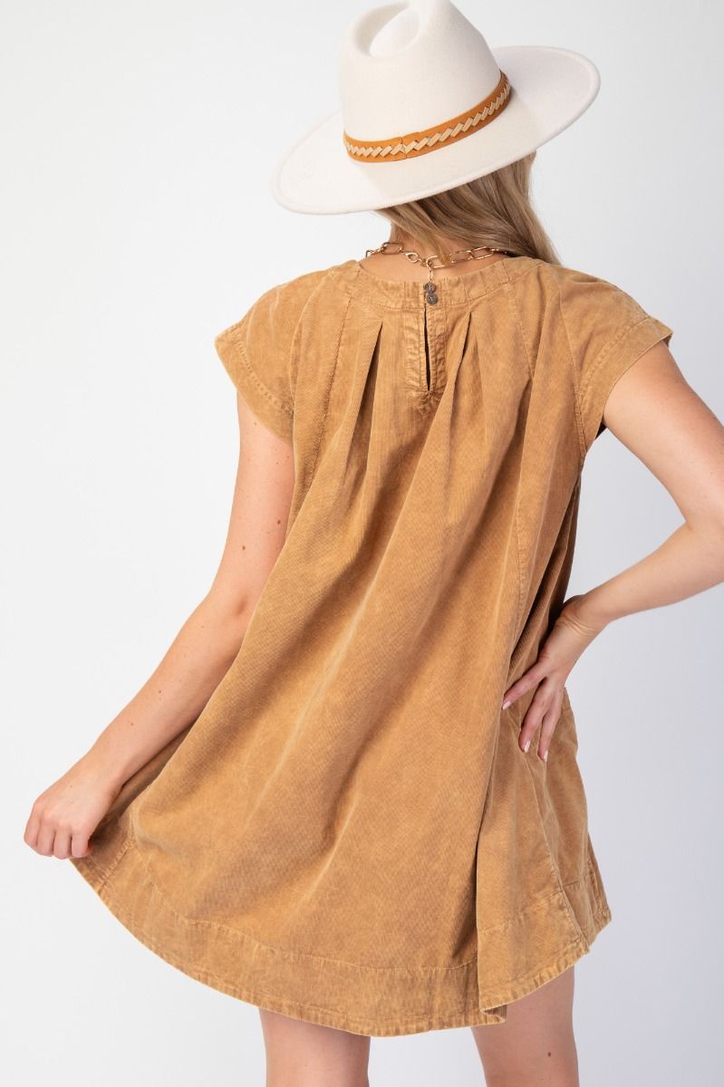 Rustic Charm Corduroy Dress – Camel