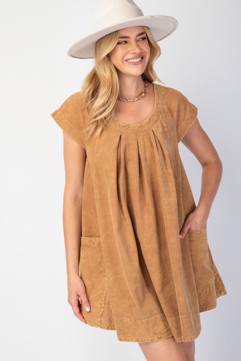 Rustic Charm Corduroy Dress – Camel