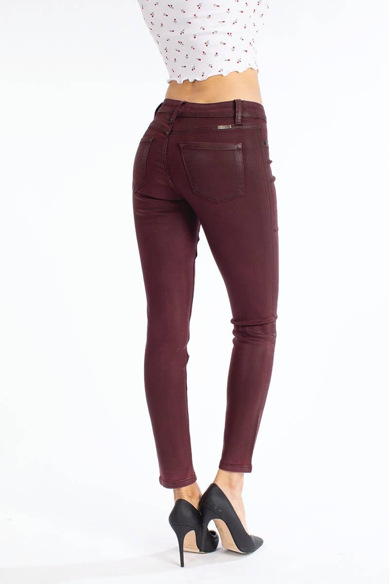 Bordeaux Coated Skinny Pants