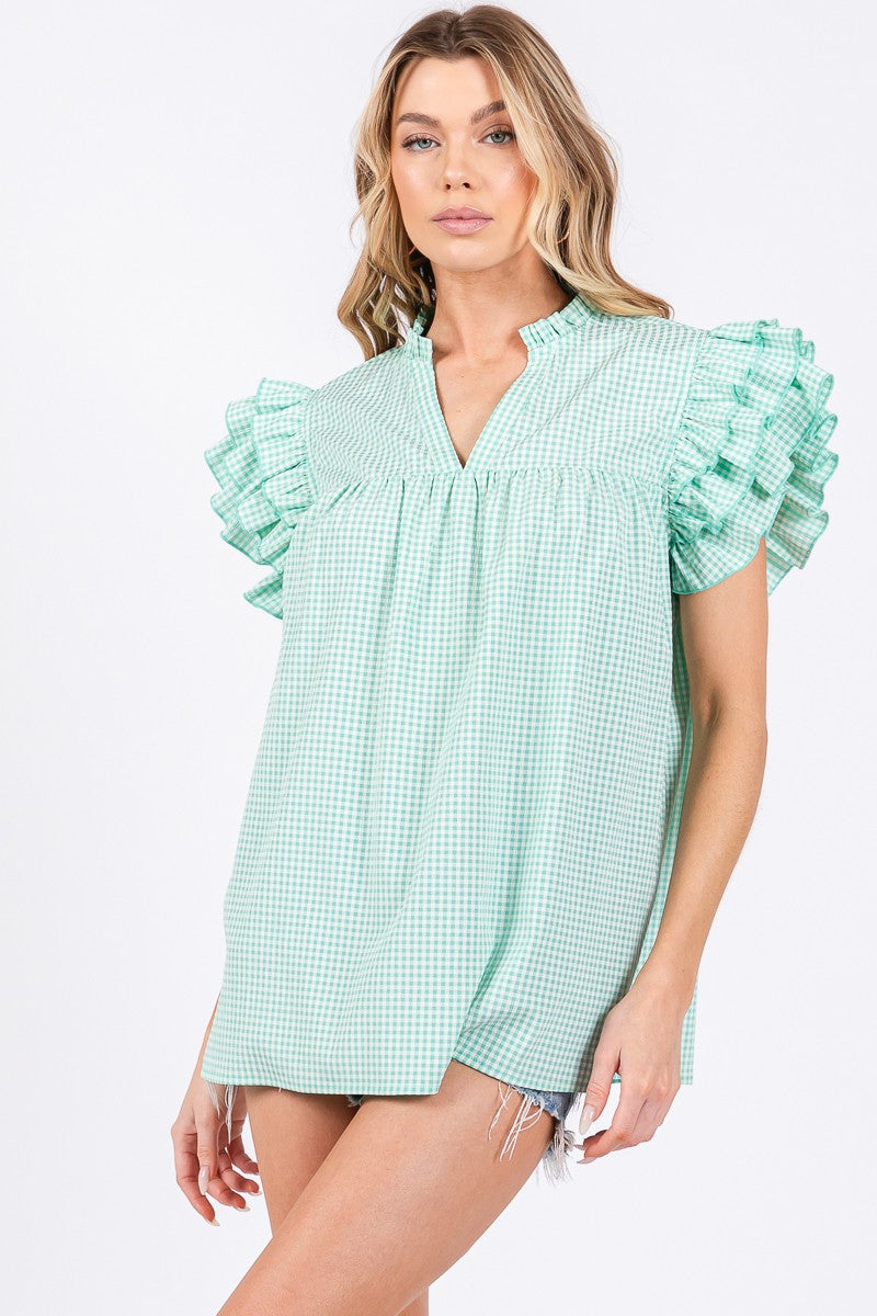Mint Condition Ruffle Gingham Top