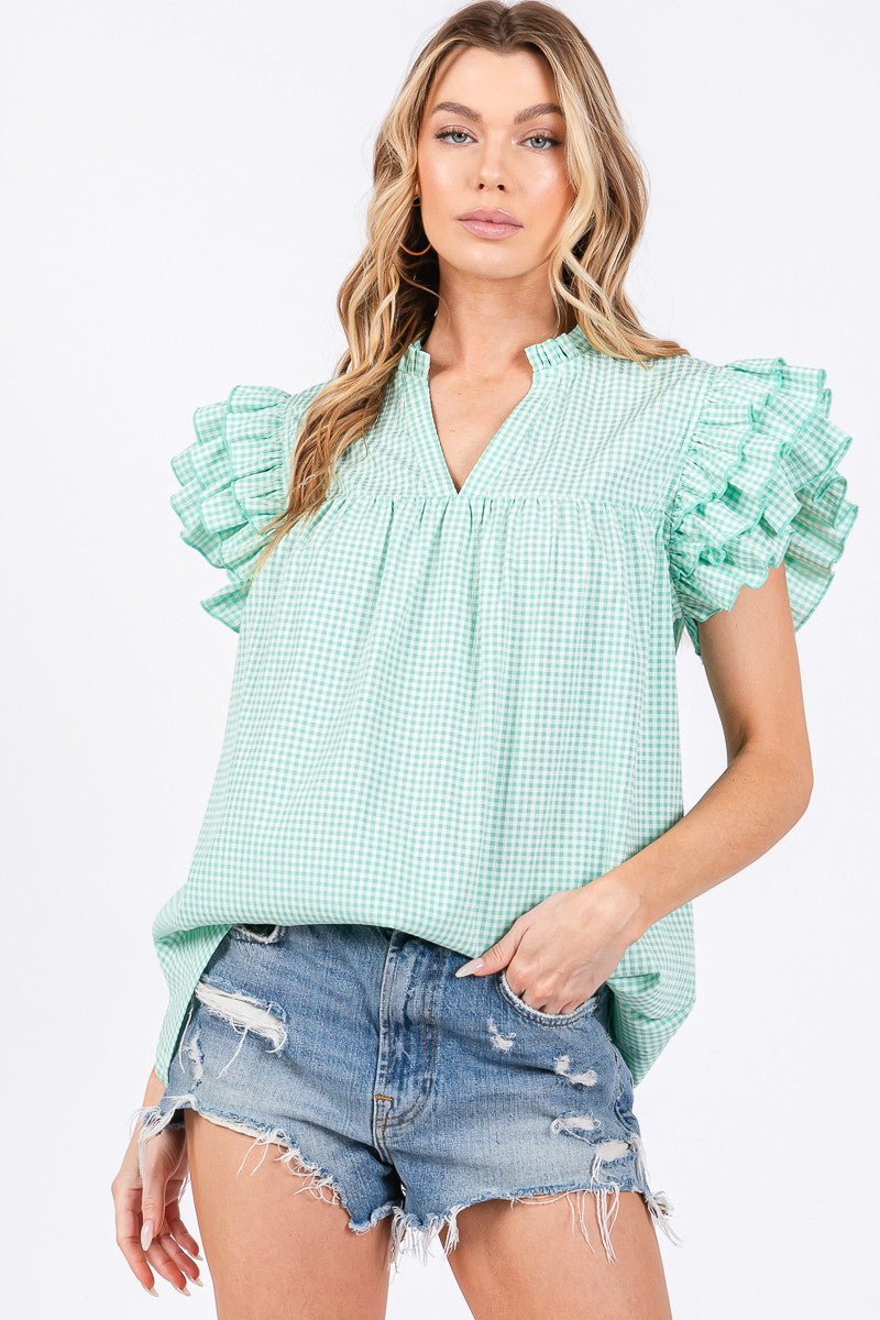 Mint Condition Ruffle Gingham Top